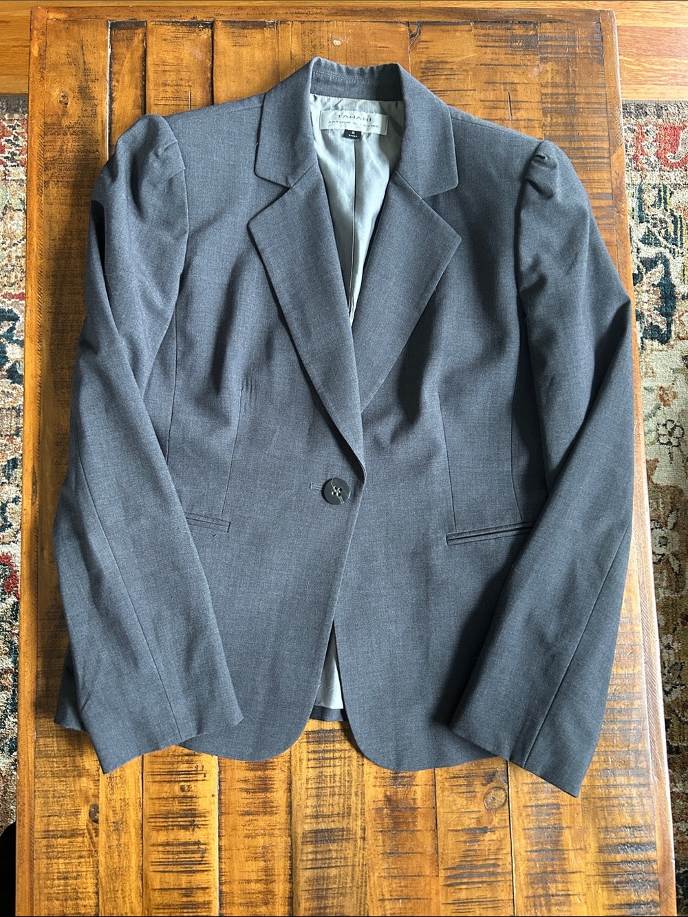 Tahari Charcoal Gray Single-Button Tailored Blazer